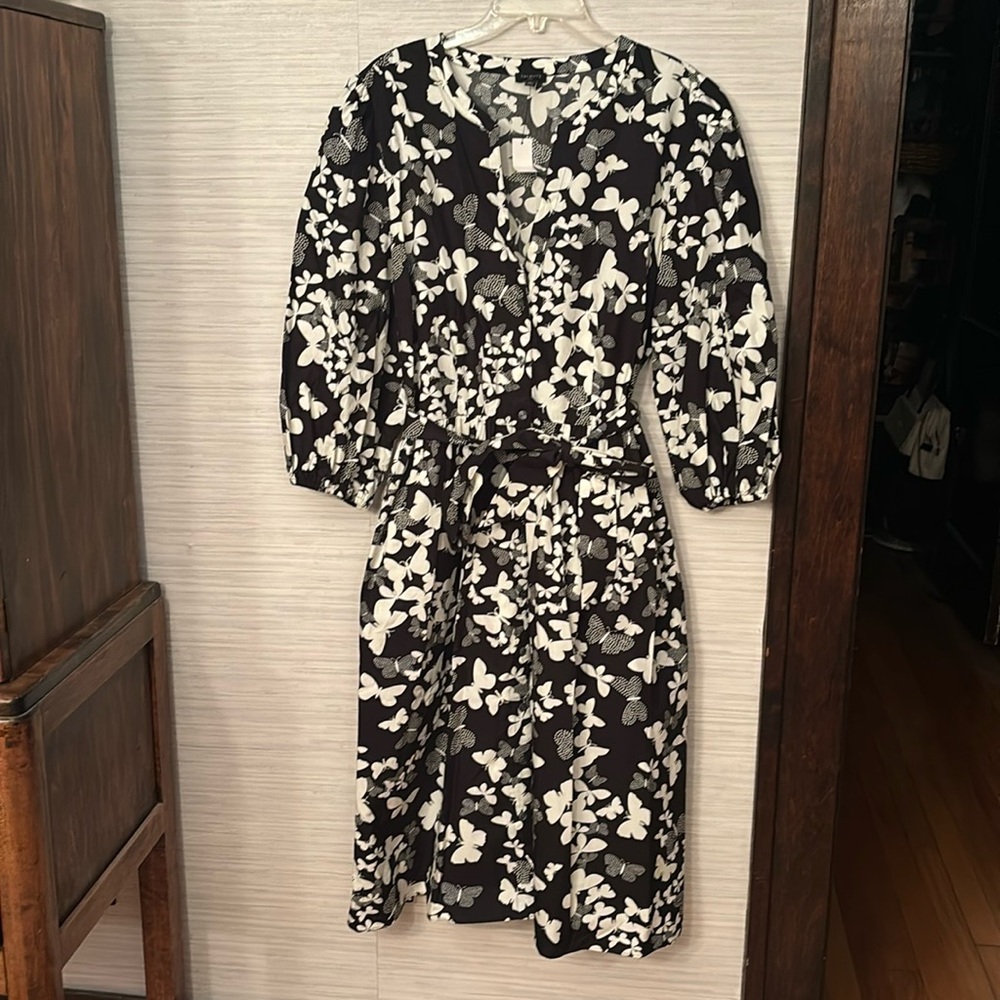 Talbots cotton button front dress in graphic butterfly print